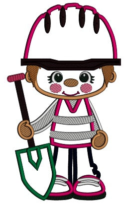 Little Cute Construction Boy Holding a Shovel Applique Machine Embroidery Design Digitized Pattern