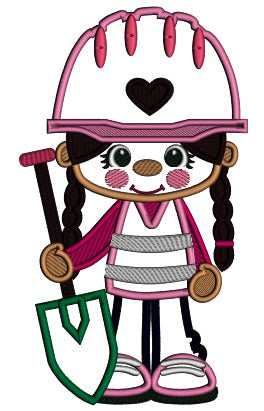 Little Cute Construction Girl Holding a Shovel Applique Machine Embroidery Design Digitized Pattern