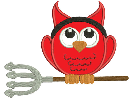 Little Devil Owl Halloween Applique Machine Embroidery Design Digitized Pattern
