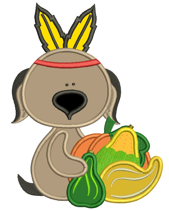 Little Dog Indian Thanksgiving Applique Machine Embroidery Digitized Design Pattern