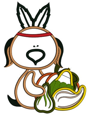 Little Dog Indian Thanksgiving Applique Machine Embroidery Digitized Design Pattern