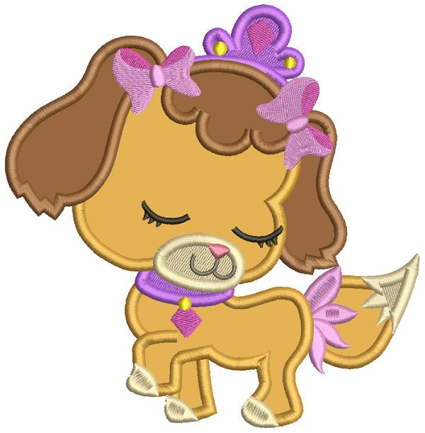 Little Dog Princess Applique Machine Embroidery Design Digitized Pattern