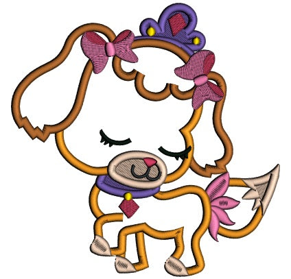 Little Dog Princess Applique Machine Embroidery Design Digitized Pattern