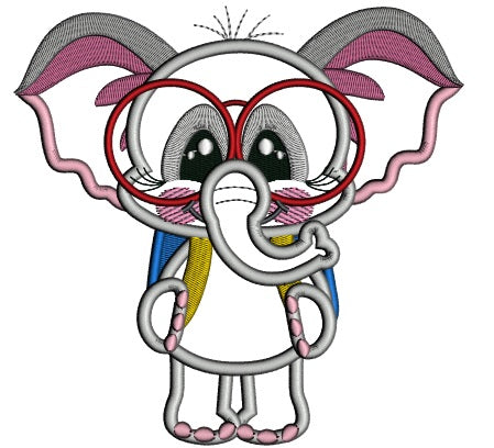 Little Elephant Goes To School Applique Machine Embroidery Design Digitized Pattern