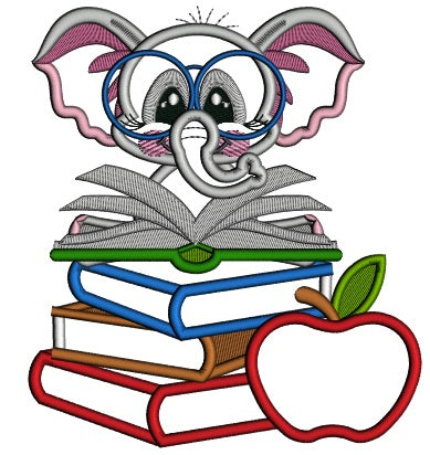 Little Elephant Reading a Book Applique Machine Embroidery Design Digitized Pattern
