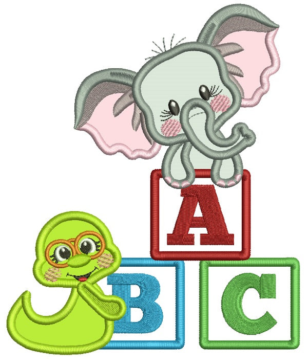 Little Elephant With ABC Blocks Back To School Applique Machine Embroidery Design Digitized Pattern