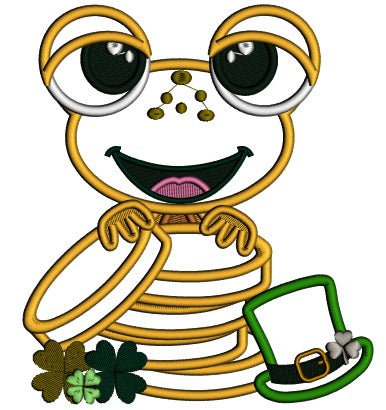 Little Frog With Gold Coins Applique St. Patrick's Day Machine Embroidery Design Digitized Pattern