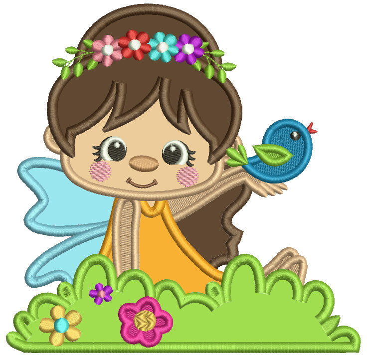 Little Girl Fairy Holding Bird In Her Hand Easter Applique Machine Embroidery Design Digitized Pattern