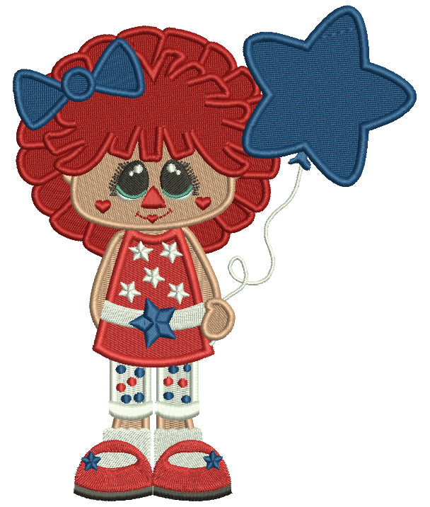 Little Girl Holding Start Shaped Balloon Filled Machine Embroidery Design Digitized Pattern