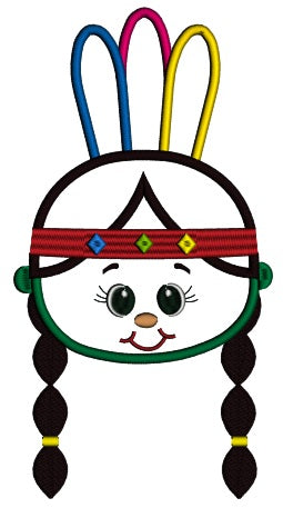 Little Girl Indian Head Applique Machine Embroidery Design Digitized Pattern