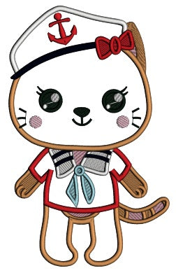 Little Girl Kitten Saylor Witch Anchor Applique Machine Embroidery Design Digitized Pattern