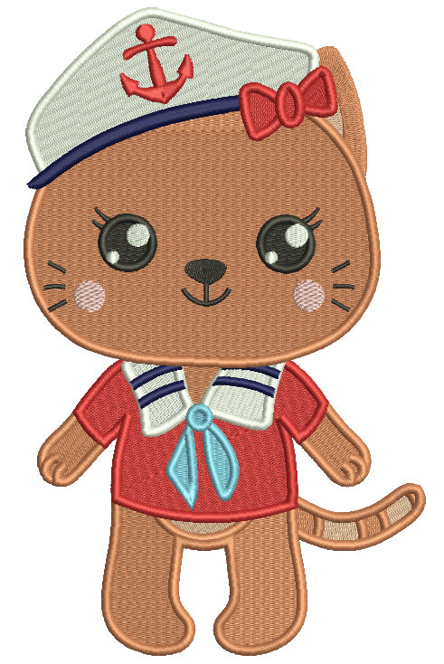 Little Girl Kitten Saylor Witch Anchor Filled Machine Embroidery Design Digitized Pattern