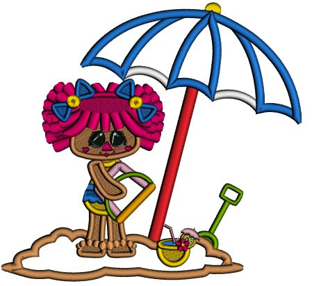Little Girl On The Beach Playing WIth The Sand Summer Applique Machine Embroidery Design Digitized Pattern