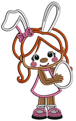 Little Girl With Bunny Ears Holding Easter Egg Applique Machine Embroidery Design Digitized Pattern