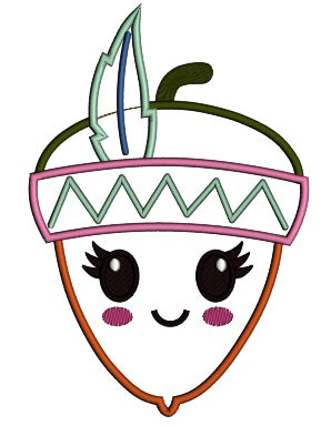 Little Indian Acorn Thanksgiving Applique Machine Embroidery Digitized Design Pattern