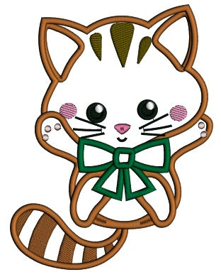 Little Kitten With Cute Bow St.Patrick's Day Applique Machine Embroidery Design Digitized Pattern