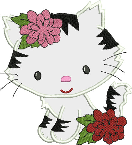 Little Kitten with Spots Applique Machine Embroidery Digitized Design Pattern