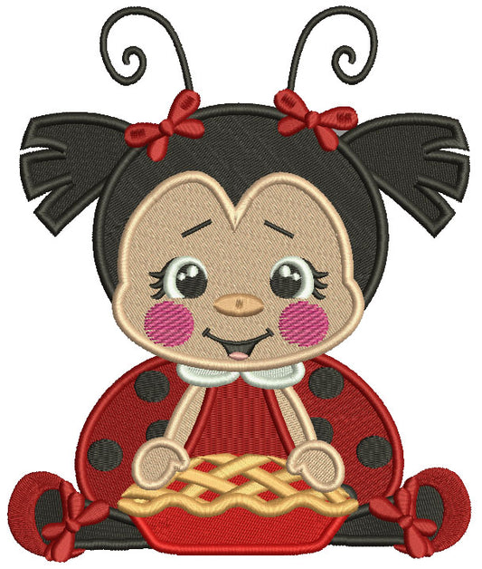 Little Ladybug Eating Pie Filled Machine Embroidery Design Digitized Pattern