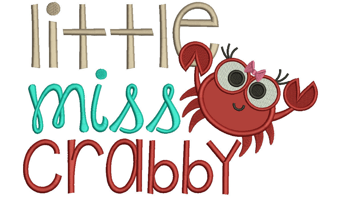 Little Miss Crabby Applique Machine Embroidery Design Digitized Pattern