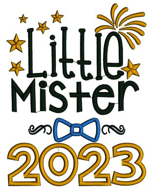 Little Mister 2023 Bow Tie New Year Applique Machine Embroidery Design Digitized Pattern