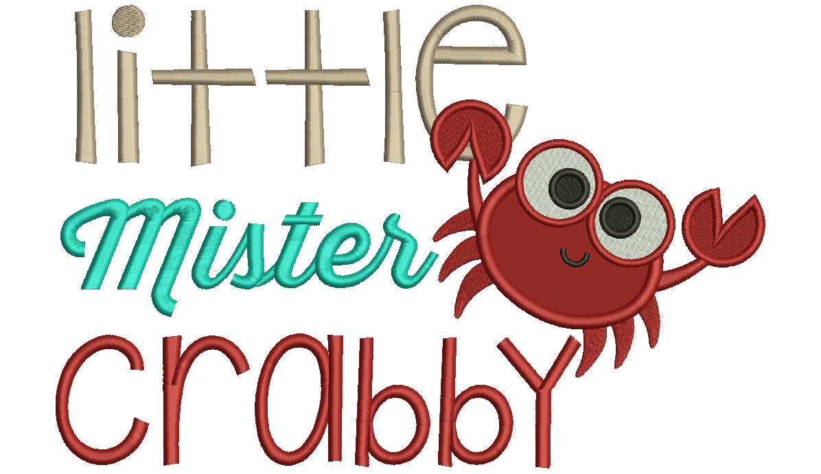 Little Mister Crabby Applique Machine Embroidery Design Digitized Pattern