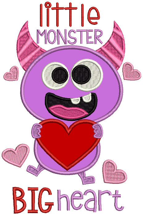 Little Monster Big Heart Applique Machine Embroidery Design Digitized Pattern