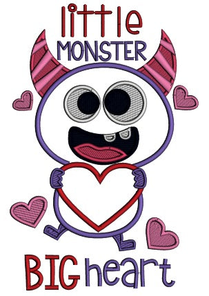 Little Monster Big Heart Applique Machine Embroidery Design Digitized Pattern
