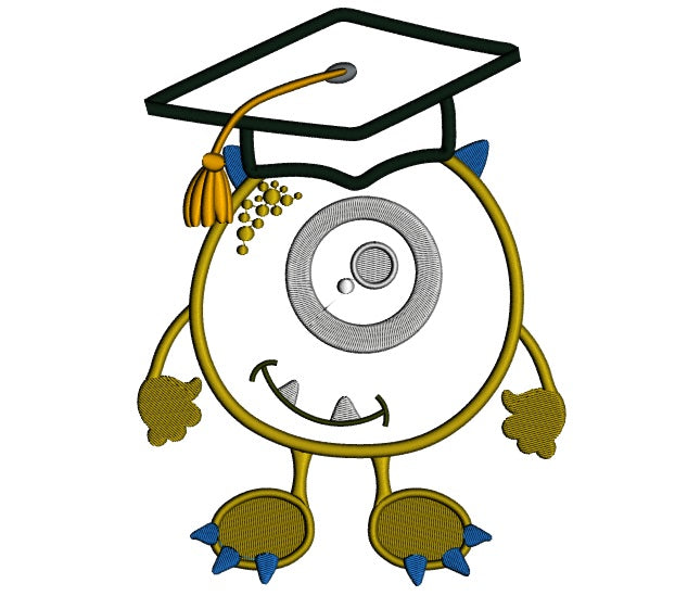 Little Monster Wearing Graduation Cap Looks Like Mike Wazowski From Monster's Inc Applique Machine Embroidery Design Digitized Pattern