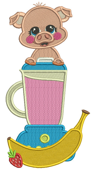 Little Piggy Behind a Blender Filled Machine Embroidery Design Digitized Pattern
