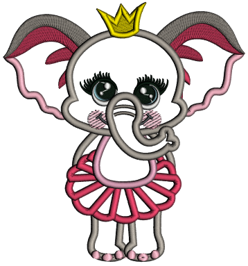 Little Princess Elephant Applique Machine Embroidery Design Digitized Pattern