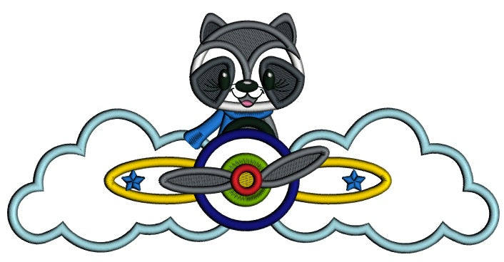 Little Raccoon Pilot Applique Machine Embroidery Design Digitized Pattern