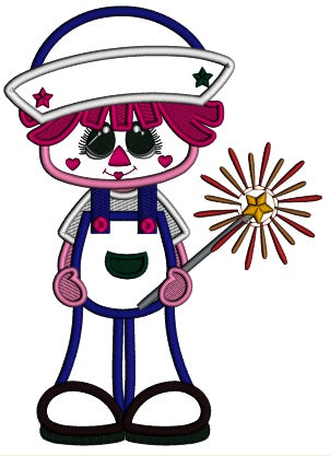 Little Sailor Boy Holding a Firecracker Applique Machine Embroidery Design Digitized Pattern