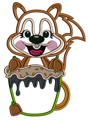 Little Squirrel Drinking a Cup Of Hot Chocolate With Sprinkles Fall Applique Machine Embroidery Design Digitized Pattern
