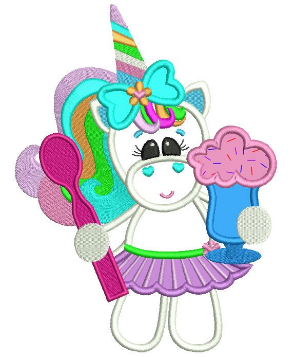 Little Unicorn Wearing Tutu Applique Machine Embroidery Design Digitized Pattern