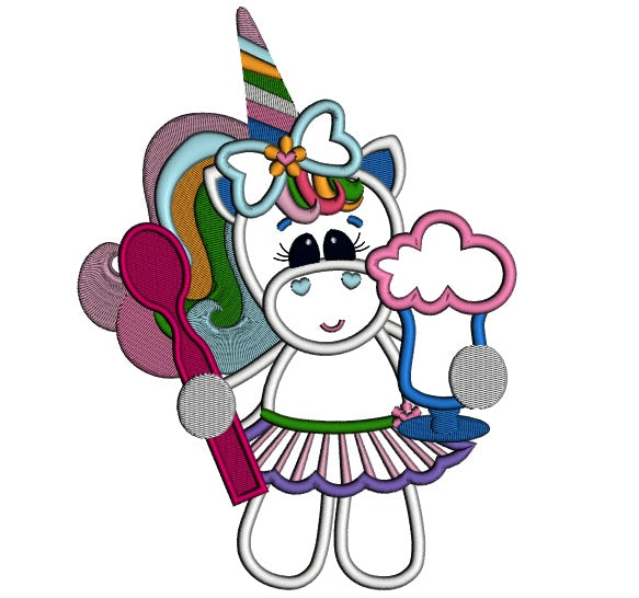 Little Unicorn Wearing Tutu Applique Machine Embroidery Design Digitized Pattern
