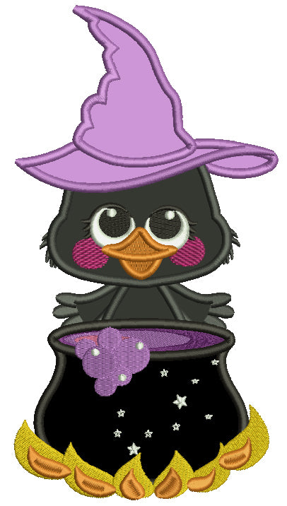 Little Wizard Magic Crow Applique Halloween Machine Embroidery Design Digitized Pattern