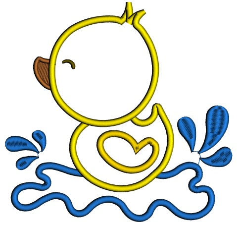 Little Baby Duck Splashing in the Water Applique Machine Embroidery Design Digitized Pattern