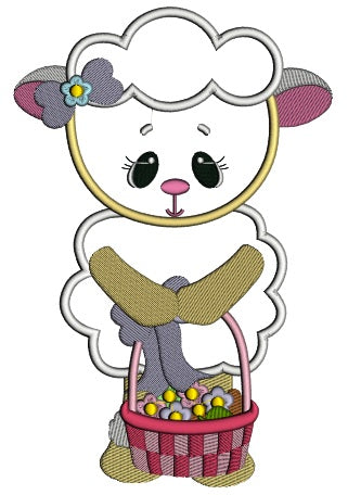 Little Lamb With Flowers Easter Applique Machine Embroidery Design Digitized Pattern