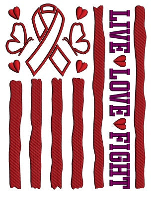 Live Love Fight Breats Cancer Ribbon And Butteflies Applique Machine Embroidery Design Digitized Pattern