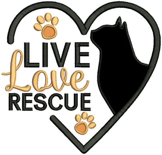 Live Love Rescue Cat Heart Applique Machine Embroidery Design Digitized Pattern