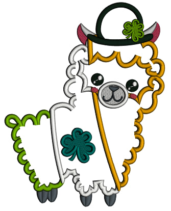 Llama With a Big Hat And Shamrock Irish Flag St. Patrick's Day Applique Machine Embroidery Design Digitized Pattern