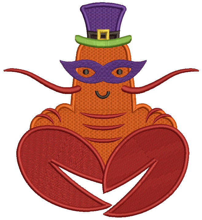 Lobster Wearing Mardi Gras Hat Filled Machine Embroidery Design Digitized Pattern
