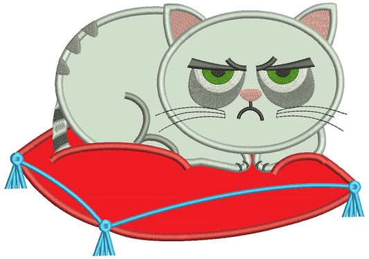 Looks Like Grumpy Cat Sitting On a Pillow Applique Machine Embroidery Design Digitized Pattern