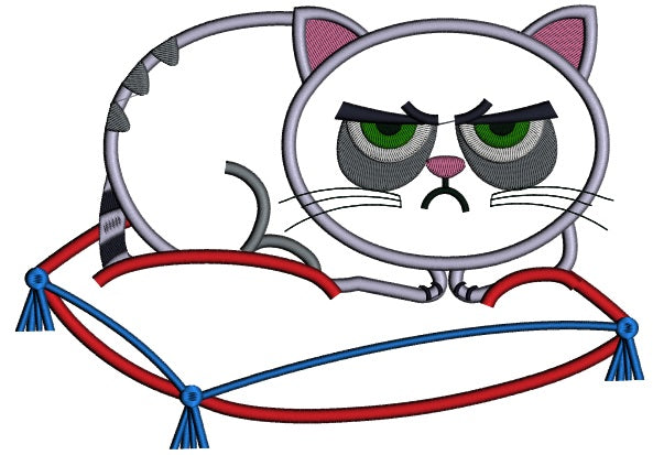 Looks Like Grumpy Cat Sitting On a Pillow Applique Machine Embroidery Design Digitized Pattern