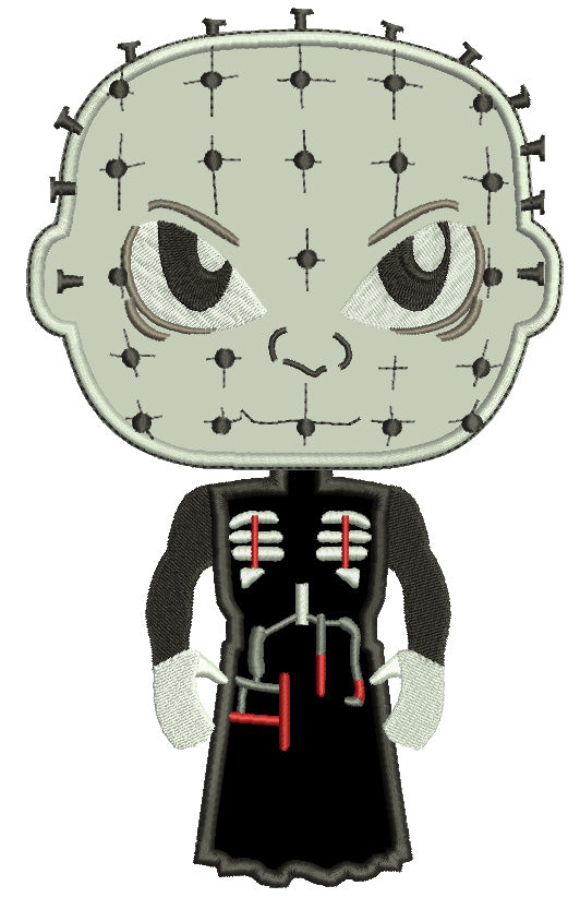 Looks Like Pinhead Horror Halloween Applique Machine Embroidery Design Digitized Pattern