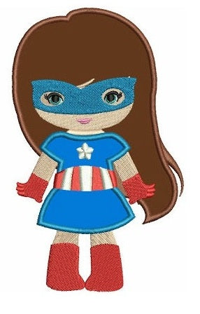 Looks like Captain America Super Girl Hero Applique (hands out) - Machine Embroidery Digitized Design - Instant Download - 4x4 , 5x7,6x10
