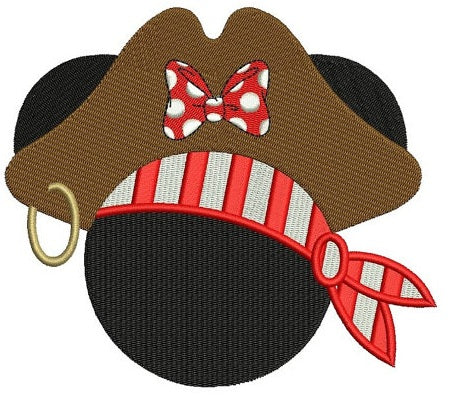Looks like Pirate Minnie Mouse Ears Machine Embroidery Digitized Filled Pattern- Instant Download - 4x4 ,5x7,6x10 -hoops