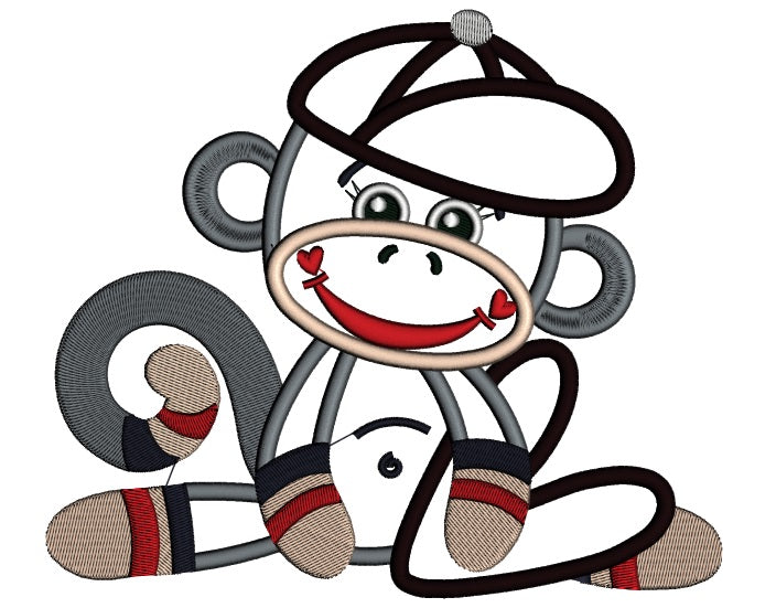 Looks like Sock Monkey Little Boy Applique Machine Embroidery Design Digitized Pattern