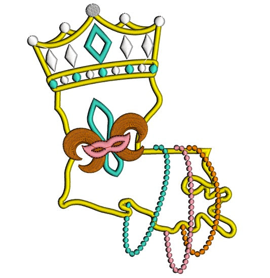 Louisiana State Mardi Gras Applique Machine Embroidery Digitized Design Pattern