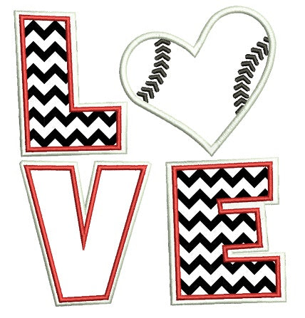 Love Baseball Big Heart Sport Applique Machine Embroidery Digitized Design Pattern